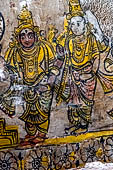 The great Chola temples of Tamil Nadu - The Brihadishwara Temple of Thanjavur. Brihadnayaki Temple (Amman temple) the mandapa ceiling with 19th century paintings of Shaiva legends.